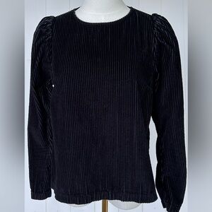 Ulla Johnson Women’s Finn Top Corduroy‎ Black Round Neck Puff Sleeves Size 2